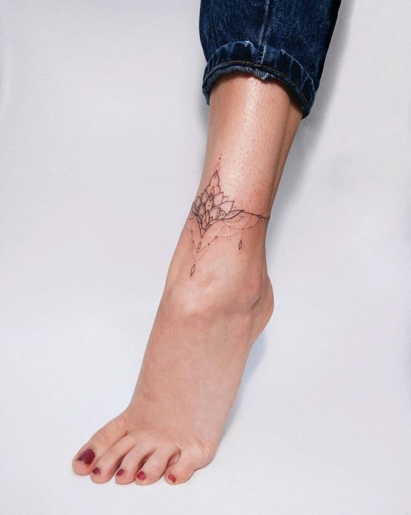 Elegant Lotus Ankle Bracelet Tattoo Tattoo Design