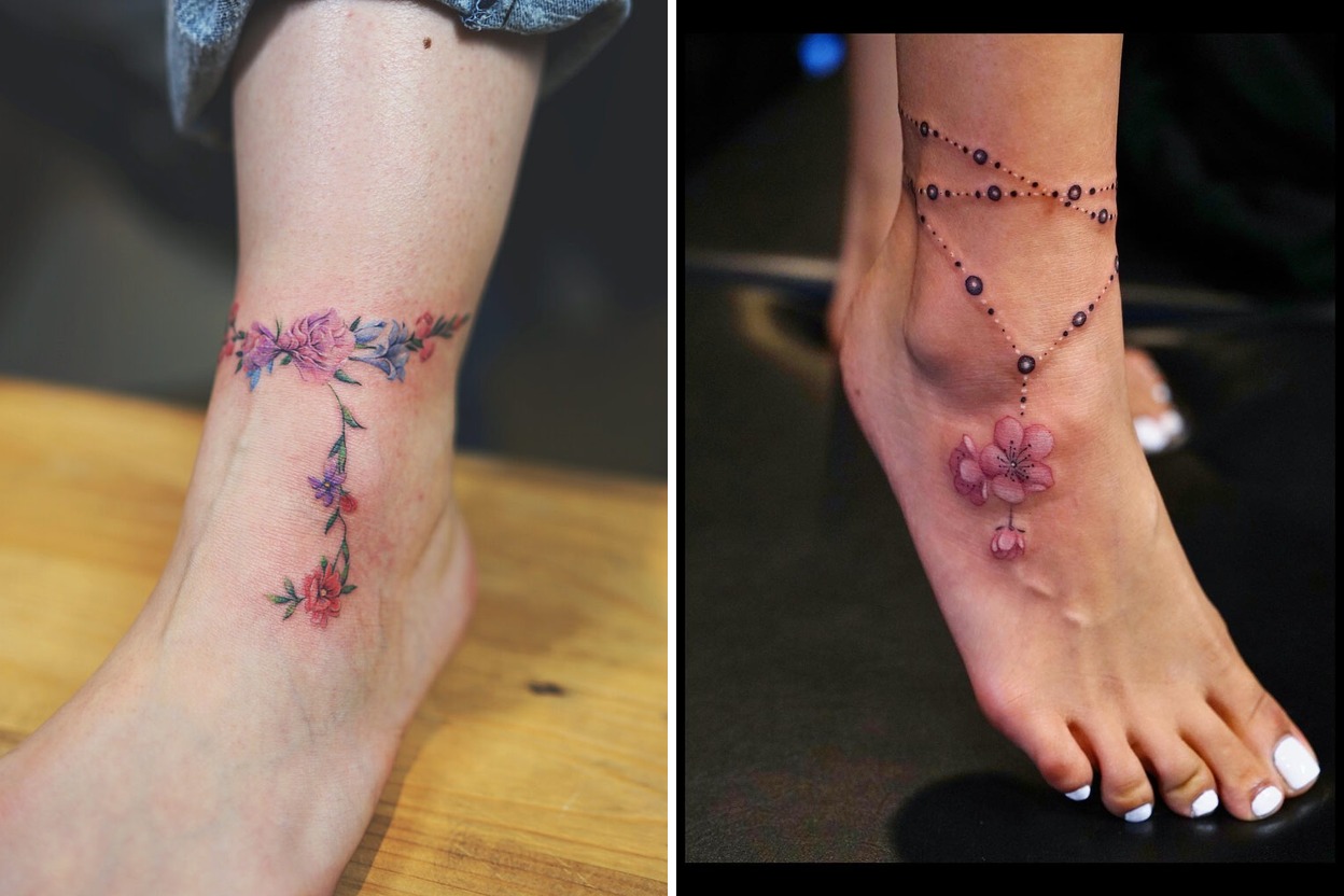 65+ Small Ankle Bracelet Tattoo Ideas & Inspiration Featured Lookbook Collage