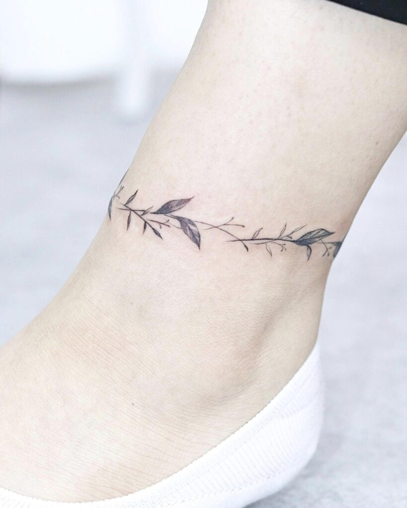 Fine Line Leaf Vine Ankle Tattoo Tattoo Design