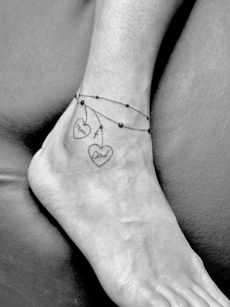 Heart Charm Ankle Tattoo for Mom and Dad Tattoo Design