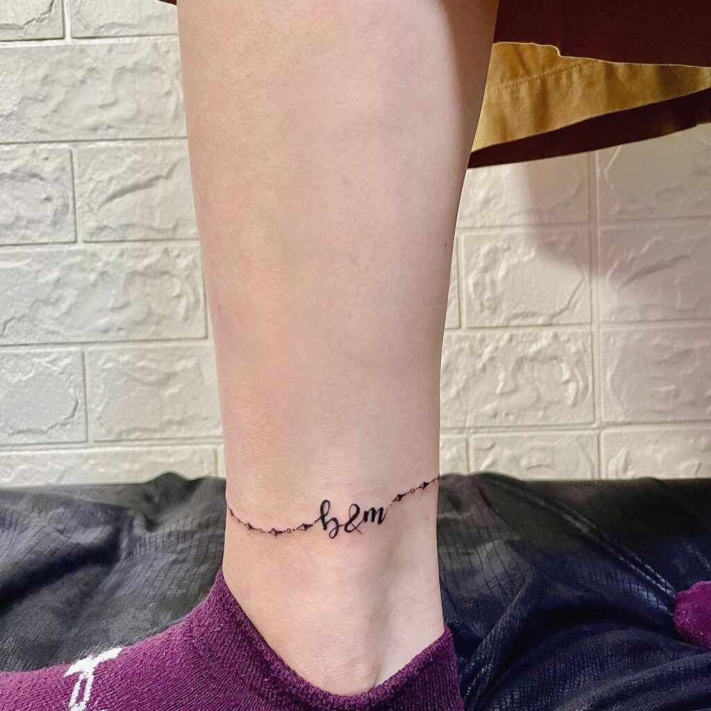 Initials Anklet Tattoo with Beaded Detail Tattoo Design
