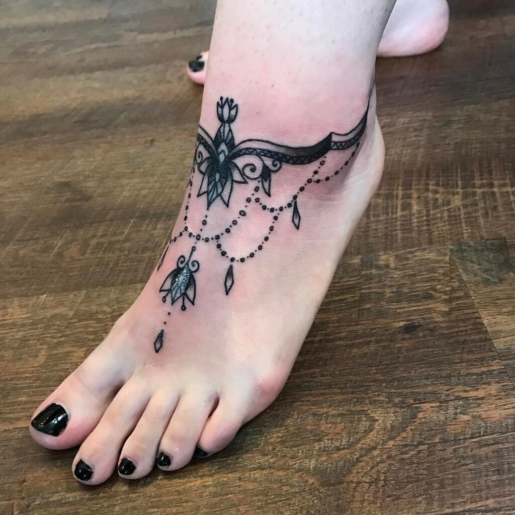Ornamental Lace-Inspired Anklet Tattoo Tattoo Design