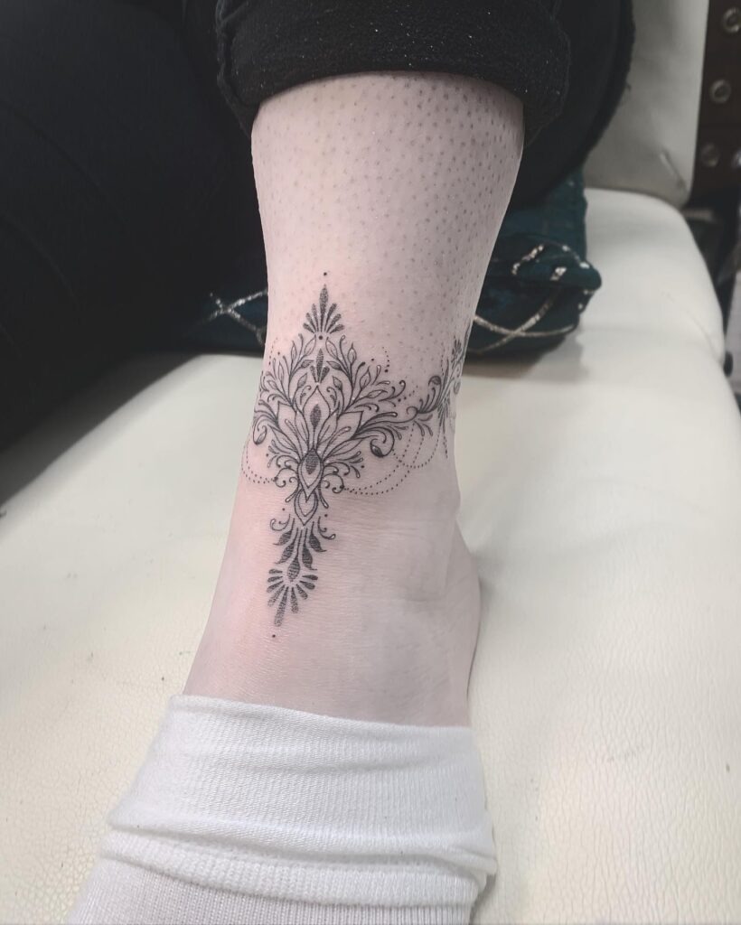 Ornate Mandala-Inspired Ankle Tattoo Tattoo Design