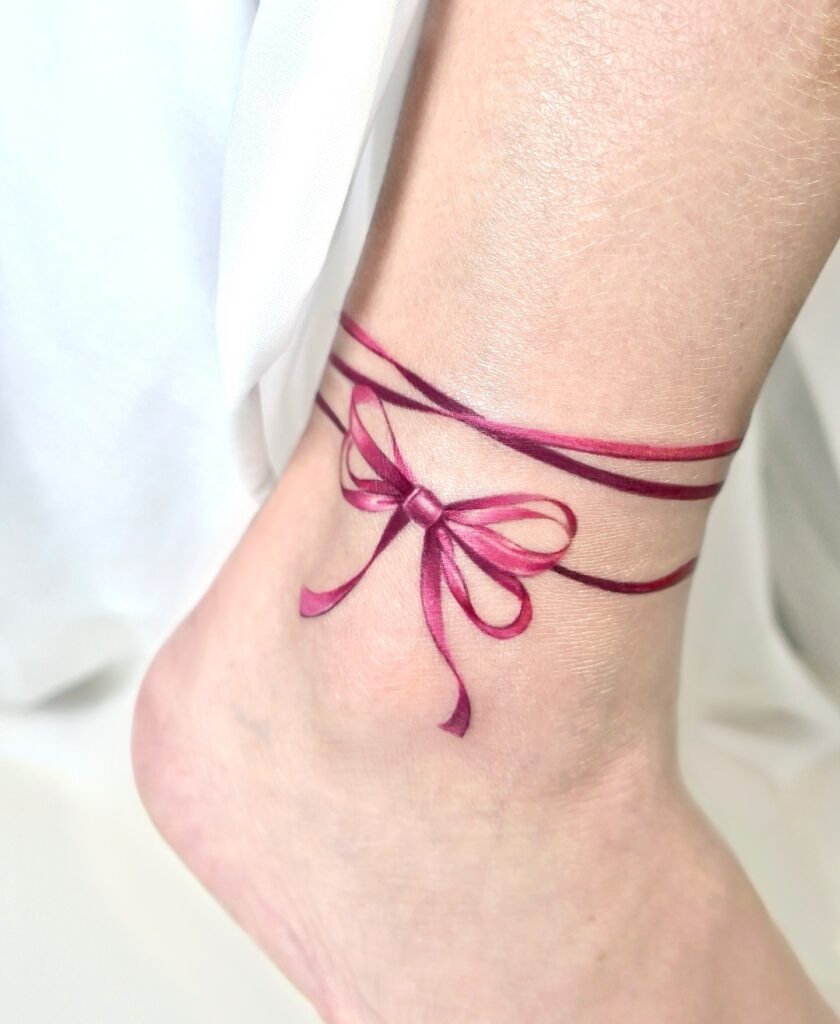 Realistic Pink Ribbon Anklet Tattoo Tattoo Design