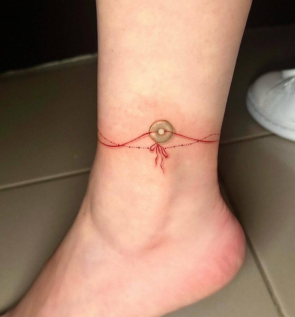 Red Thread and Stone Anklet Tattoo Tattoo Design