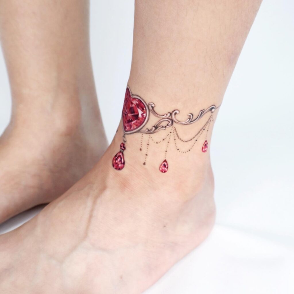 Regal Heart Jewel Ankle Bracelet Tattoo Tattoo Design