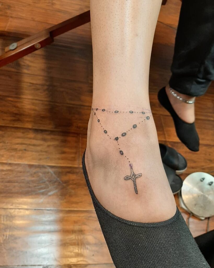 Rosary-Inspired Ankle Bracelet Tattoo Tattoo Design