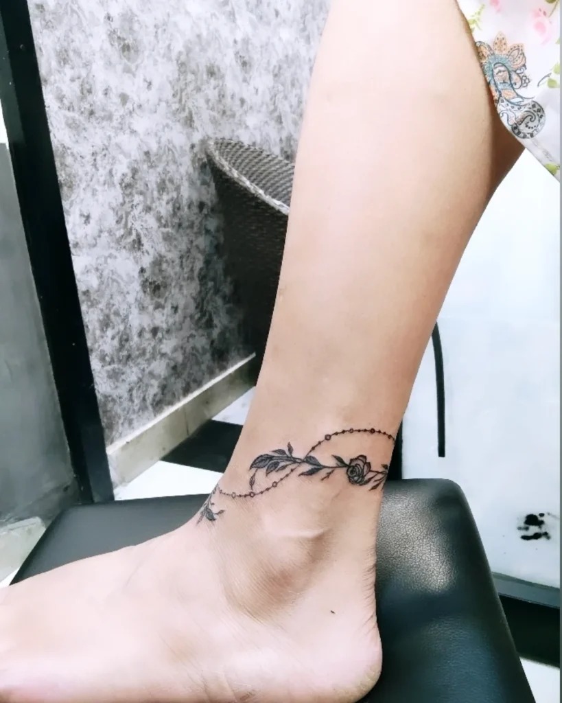 Rose Vine and Beaded Anklet Tattoo Tattoo Design
