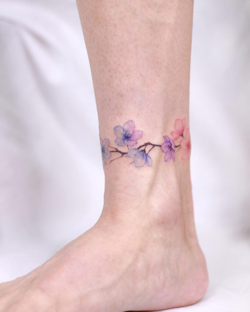 Watercolor Cherry Blossom Ankle Tattoo Tattoo Design