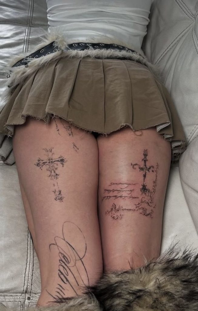 Bold Floral Back of Thigh Pair Tattoo Design