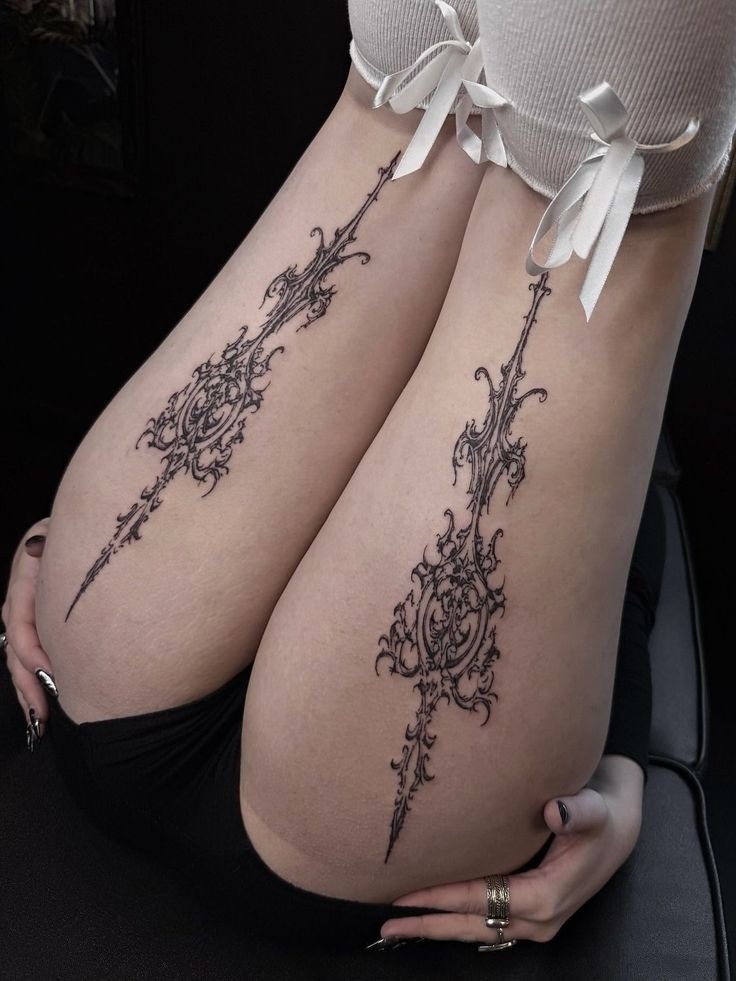 Bold Floral Pair with Denim Edge Tattoo Design
