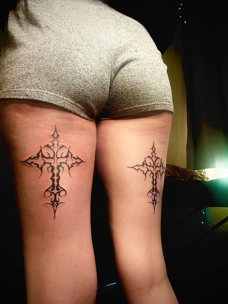 Floral Band with Black Straps Tattoo Design