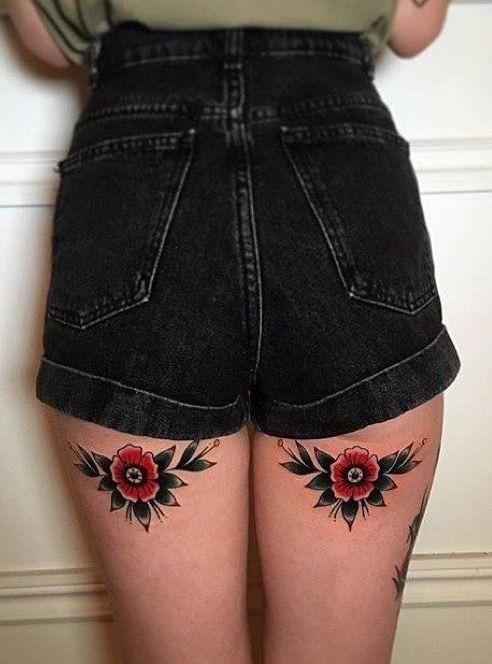 Panther and Floral Contrast Tattoo Design