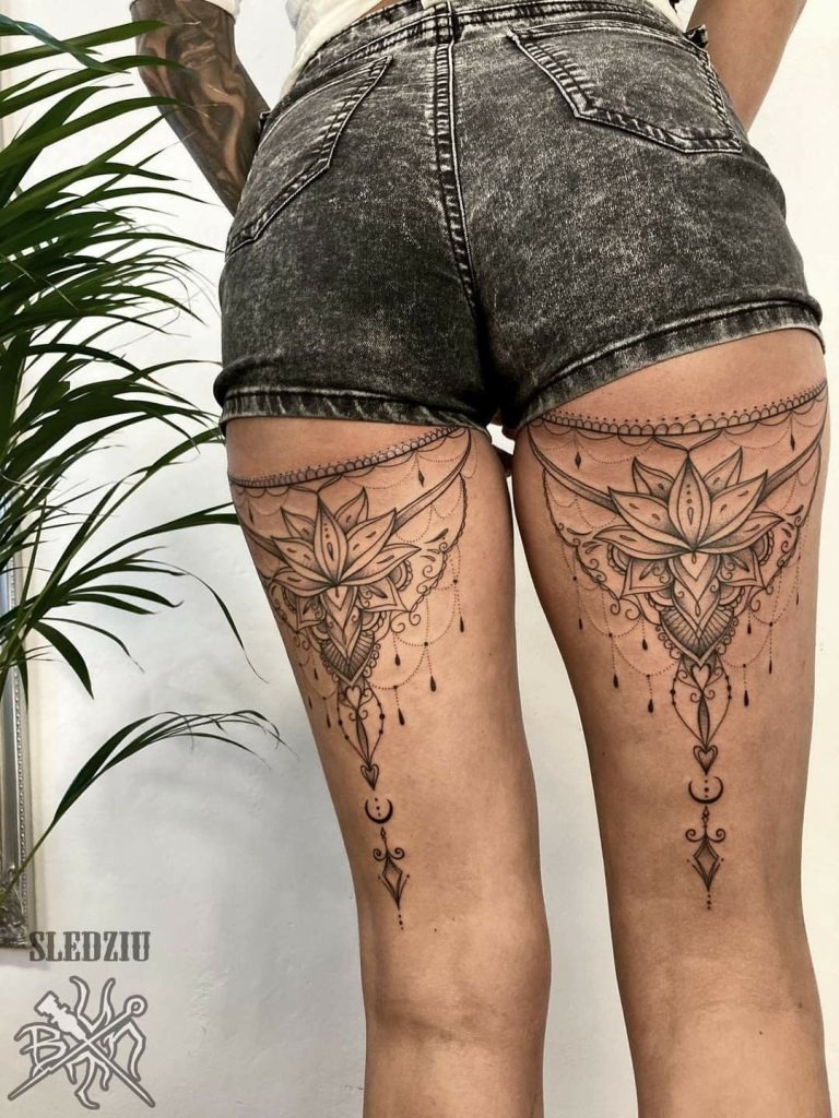 Red Traditional Floral Pair Tattoo Design