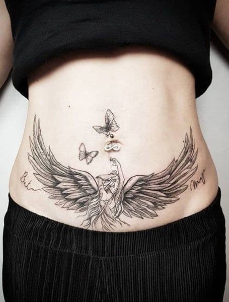 Angel Wings and Butterfly Composition Tattoo Design
