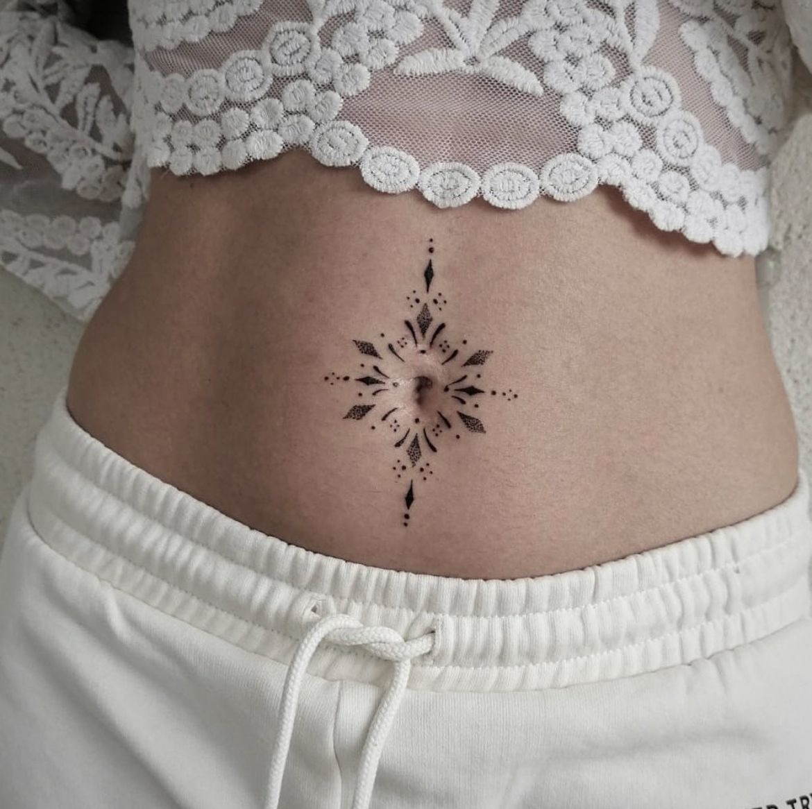 Centered Sun-Inspired Geometry Tattoo Design