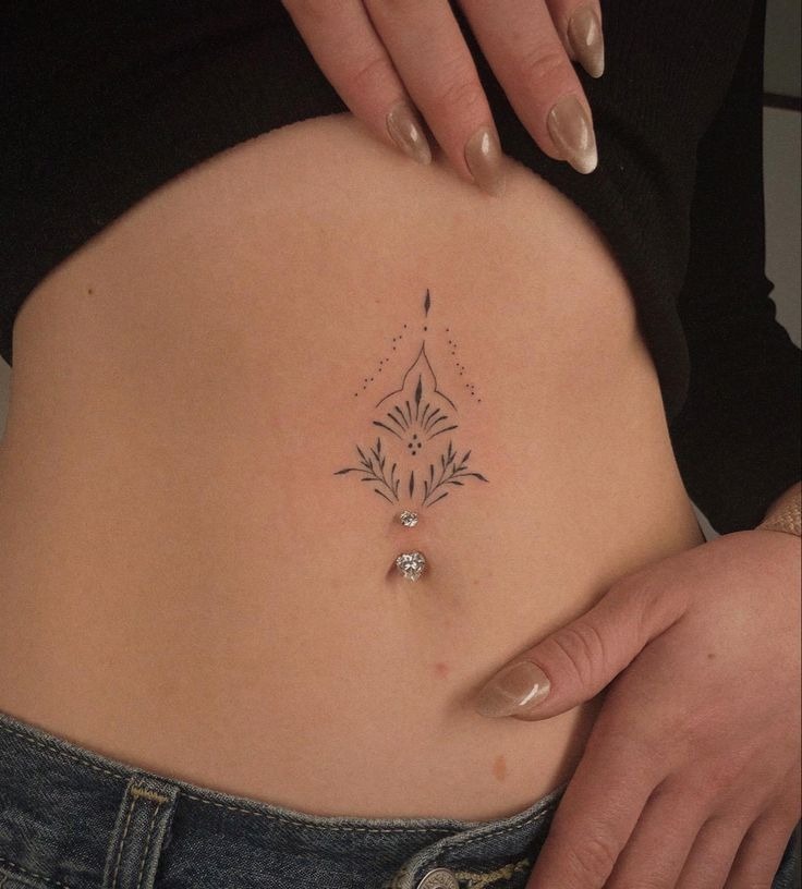 Fine Line Vertical Ornament Tattoo Design