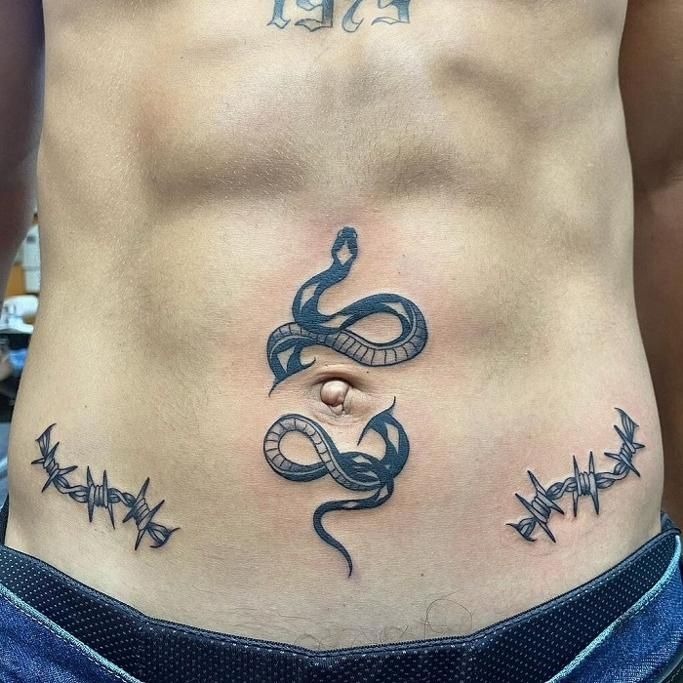 Snake and Barbed Wire Composition Tattoo Design