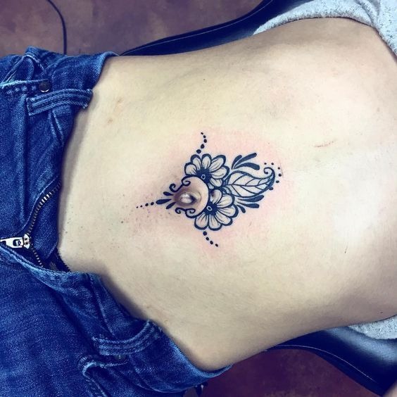 Soft Floral Belly Detail Tattoo Design