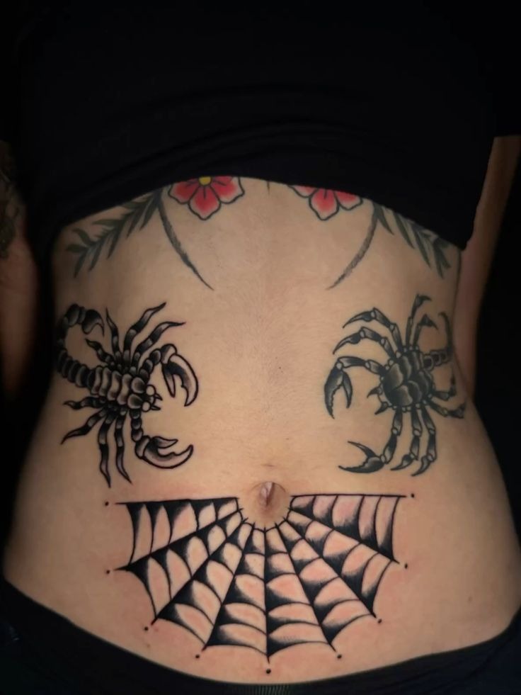 Spiderweb and Creature Motif Tattoo Design