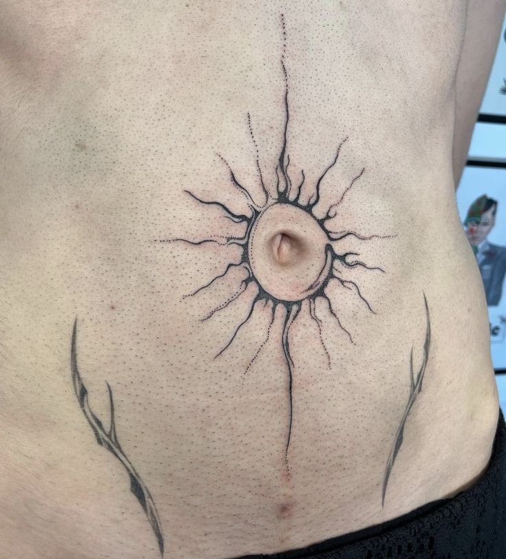 Sunburst Around the Navel Tattoo Design