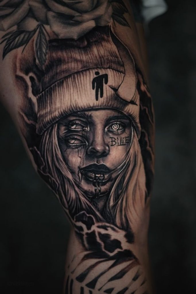 Gothic Fantasy Billie: The Horror Muse Tattoo Design