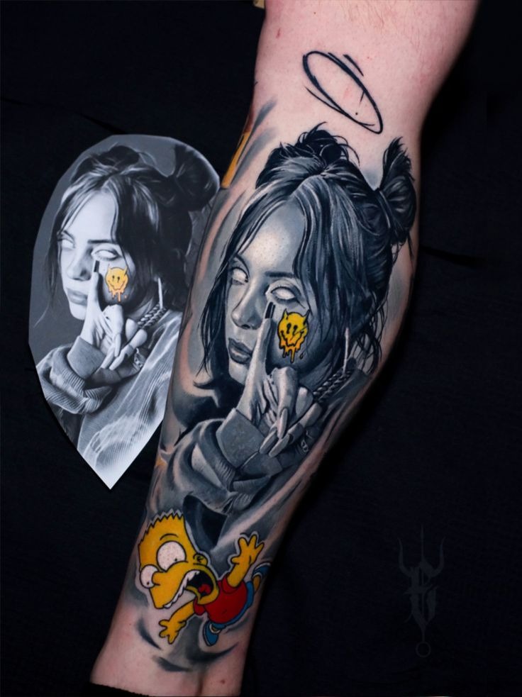 Noir Surrealism Meets Billie Eilish Tattoo Design