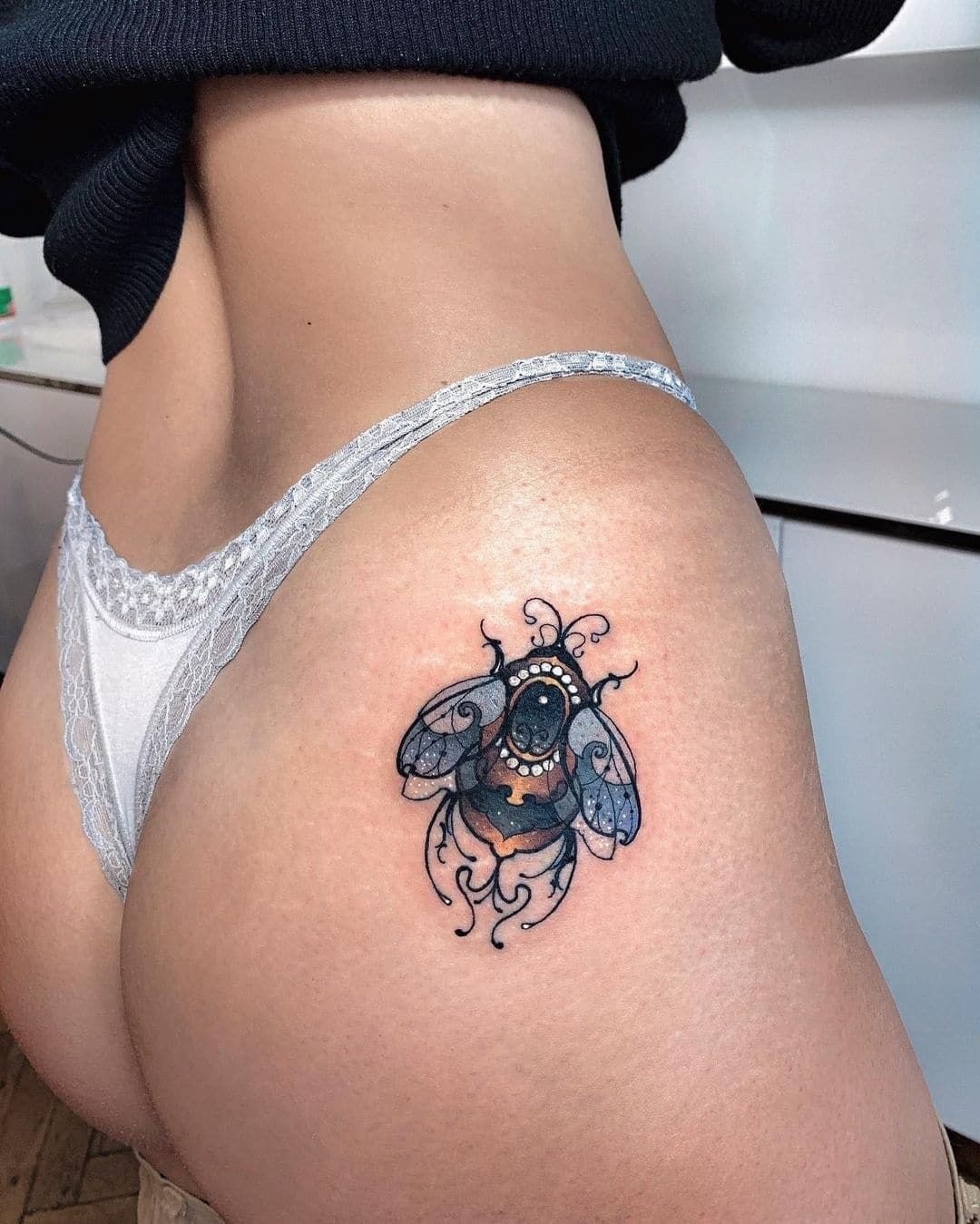Abstract Feminine Linework Butt Tattoo Tattoo Design