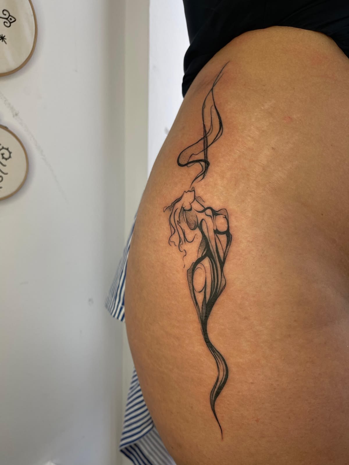 Large Black and Gray Rose Butt Tattoo Tattoo Design