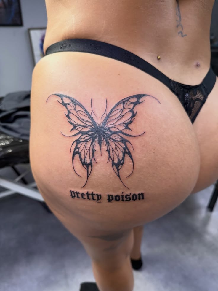 Ornamental Blackwork Floral Butt Tattoo Tattoo Design