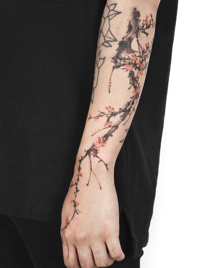 Abstract Watercolor Cherry Blossom Tattoo Tattoo Design