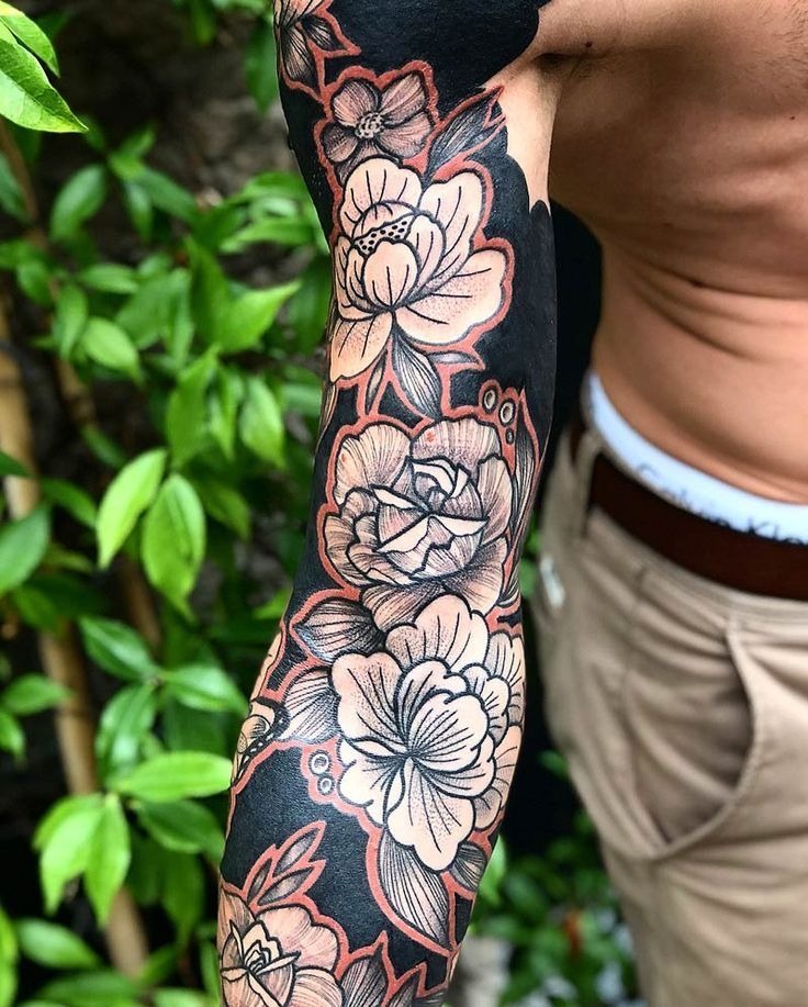 Blackout Cherry Blossom Sleeve Tattoo Tattoo Design