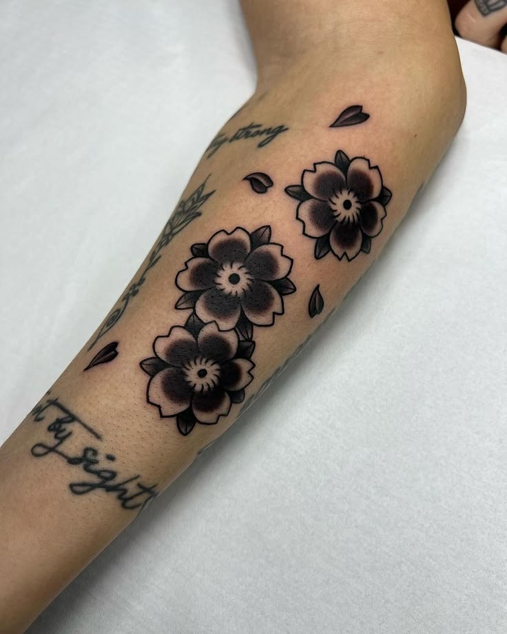 Bold Blackwork Cherry Blossom Tattoo Tattoo Design