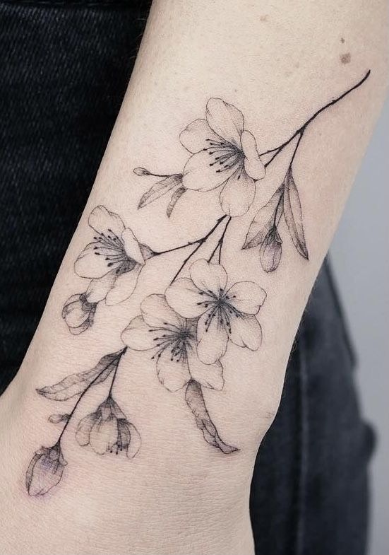 Delicate Fine Line Cherry Blossom Tattoo Tattoo Design