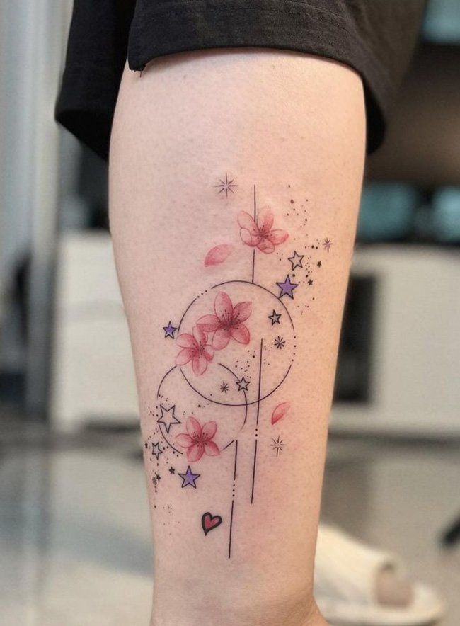 Delicate Geometric Cherry Blossom Tattoo Tattoo Design