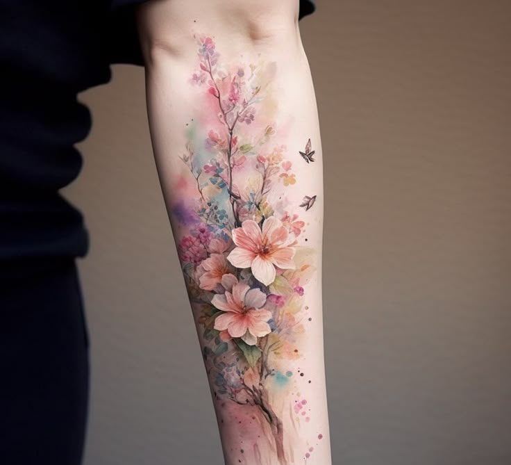 Dreamy Watercolor Cherry Blossom Forearm Tattoo Tattoo Design