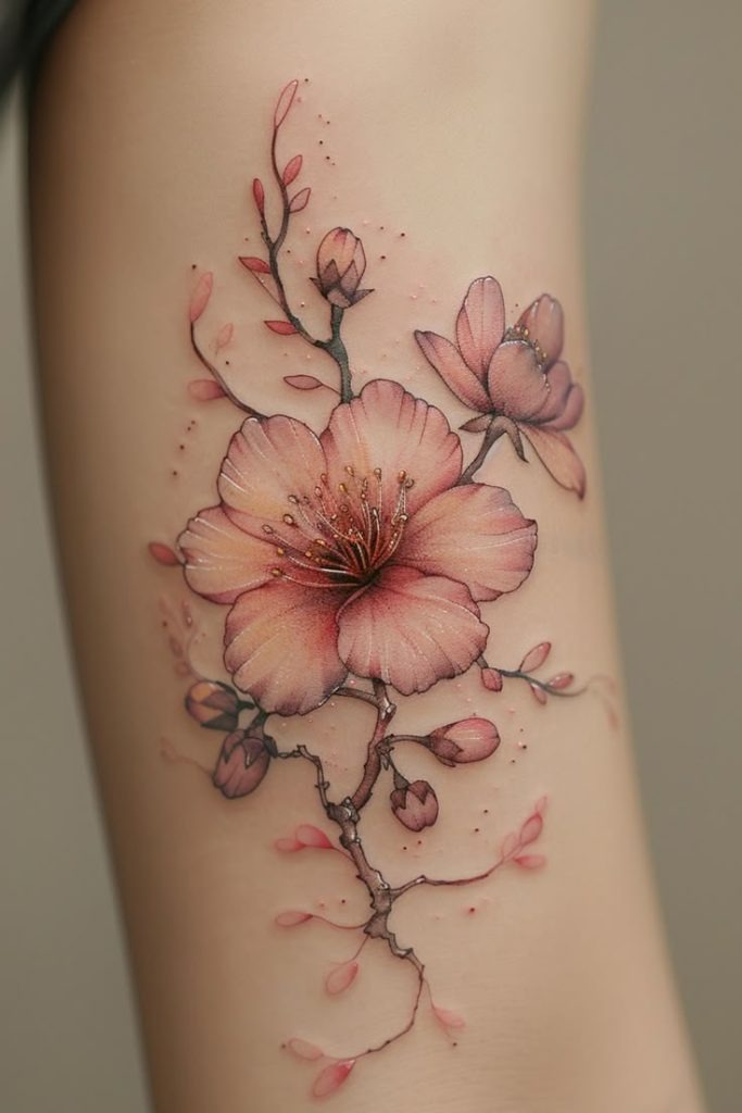 Hyper-Realistic Cherry Blossom Tattoo Tattoo Design