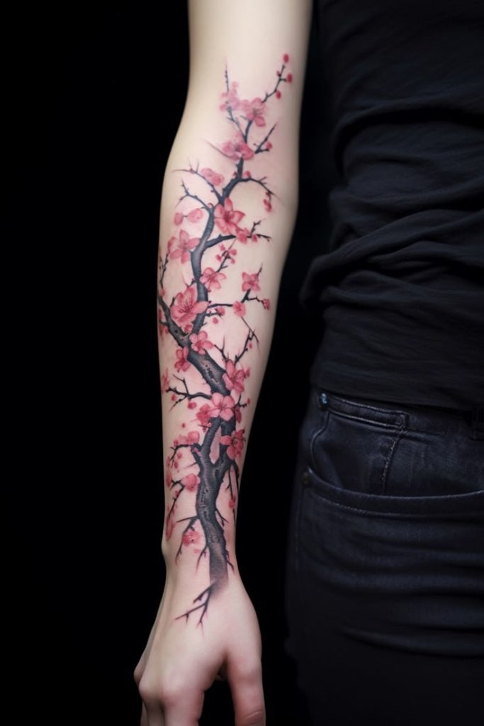 Traditional Forearm Cherry Blossom Tree Tattoo Tattoo Design