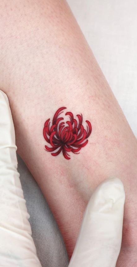 Bold Red Mini Chrysanthemum Tattoo Design