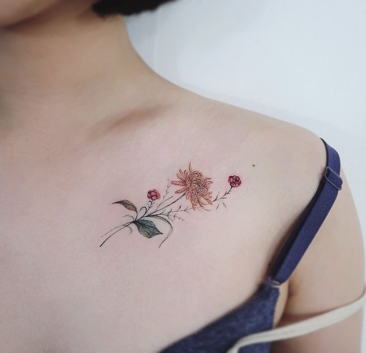Botanical Shoulder Line Art Tattoo Design