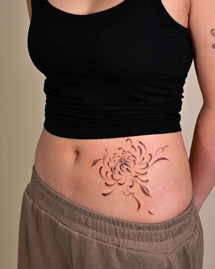 Flowing Petals on the Side Torso Tattoo Design
