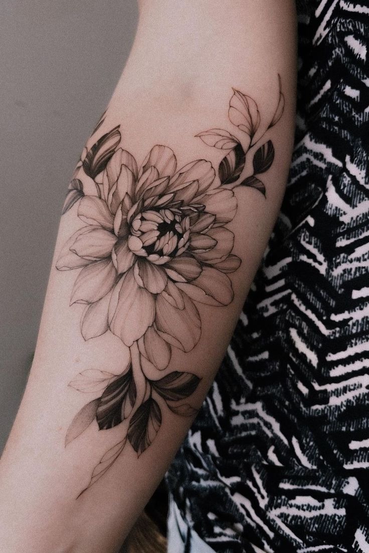 Richly Shaded Arm Chrysanthemum Tattoo Design