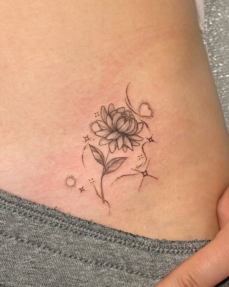Starry Fine Line Floral Constellation Tattoo Design