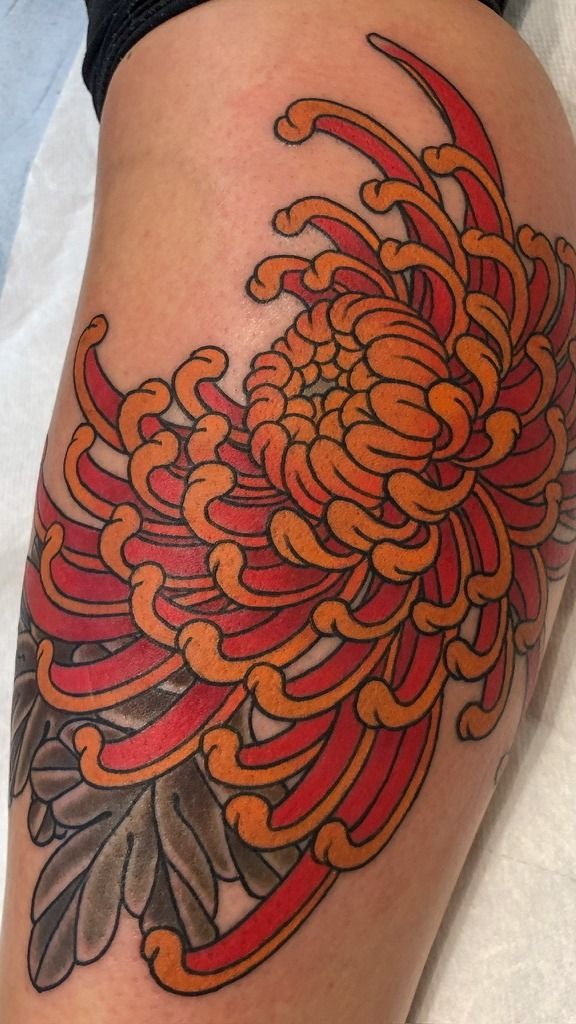 Traditional Bold Japanese Style Bloom Tattoo Design