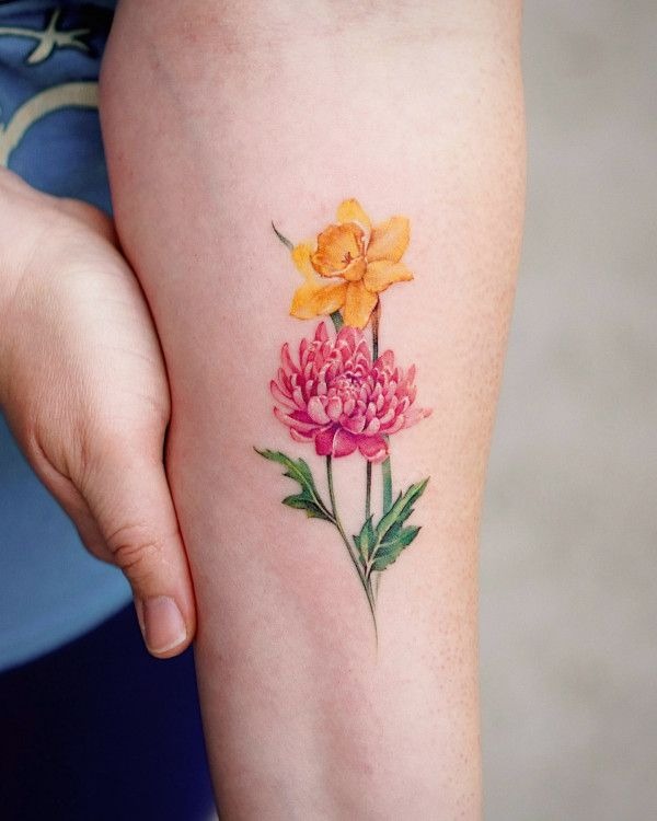 Watercolor Duo with Daffodil Accent Tattoo Design