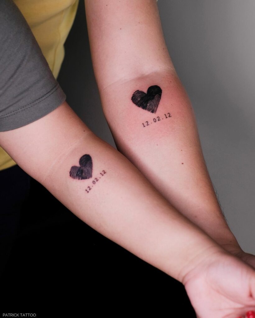 Fingerprint Heart with Date Couple Tattoos Tattoo Design