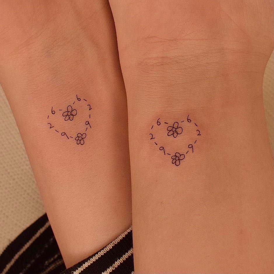 Heart and Numbers Matching Tattoos Tattoo Design