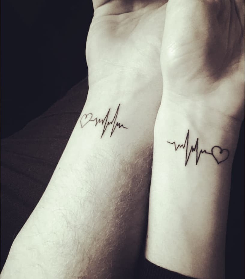 Heartbeat and Heart Couple Tattoos Tattoo Design