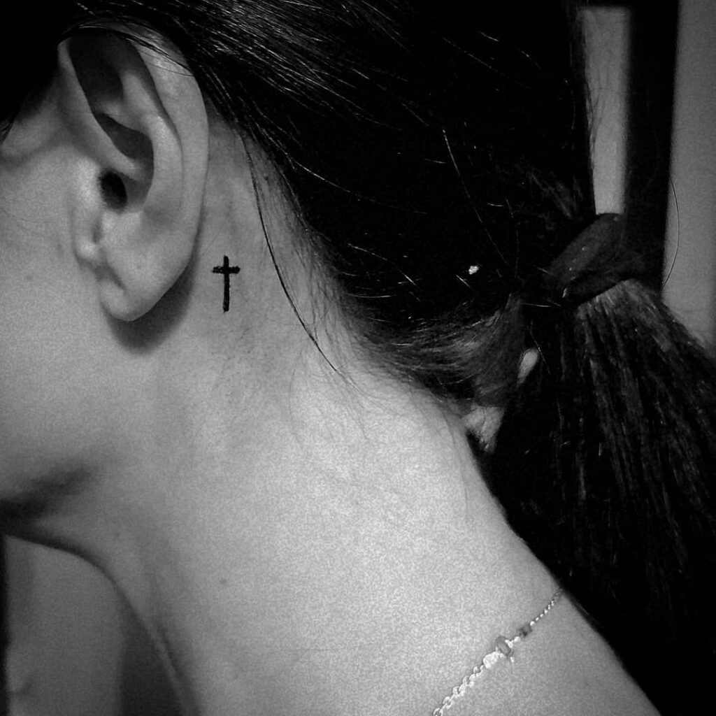 Bold Cross Behind Ear Tattoo Tattoo Design