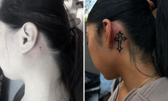 42+ Small Cross Behind The Ear Tattoo Ideas & Inspiration
